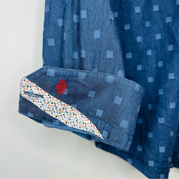 Robert Graham Navy Square Pattern Button Up Shirt 39|16.5 - Picture 3 of 7